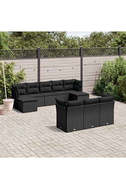 vidaxl Set canapele de gradina cu perne, 10 piese, negru, poliratan