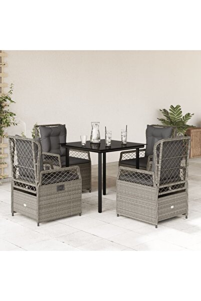 vidaxl Set mobilier de gradina cu perne, 5 piese gri deschis poliratan