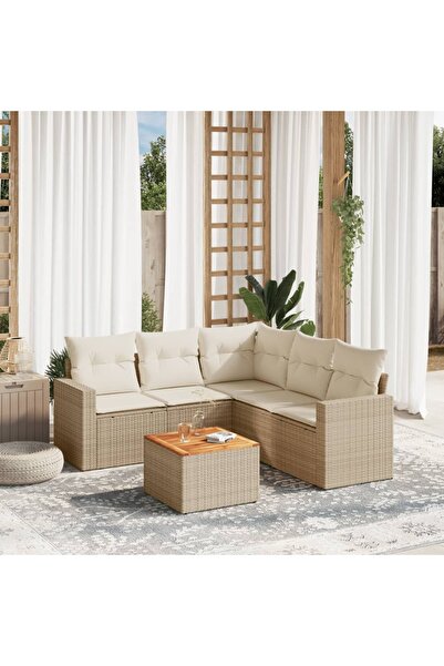 vidaxl Set canapele de gradina cu perne, 6 piese, bej, poliratan