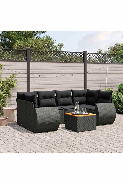 vidaxl Set canapele de gradina cu perne, 7 piese, negru, poliratan