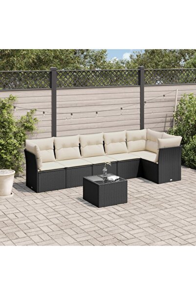 vidaxl Set canapele de gradina cu perne, 7 piese, negru, poliratan