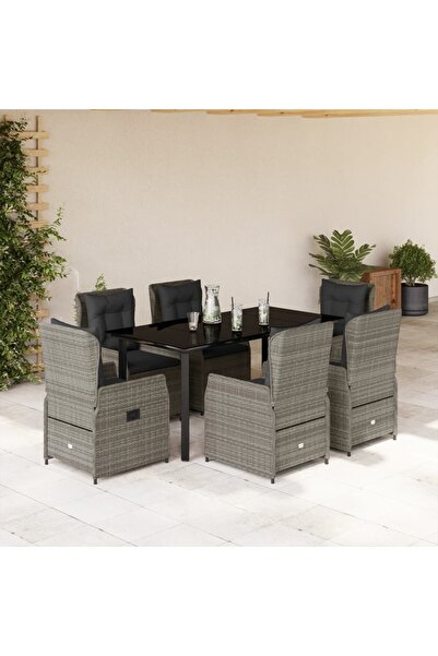 vidaxl Set mobilier de gradina cu perne, 7 piese, gri, poliratan