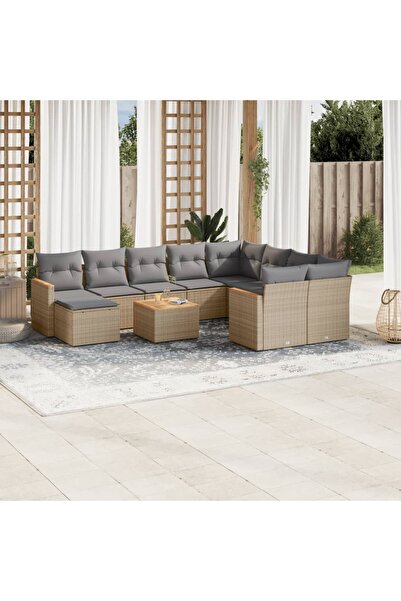 vidaxl Set canapele de gradina, 11 piese, cu perne, bej, poliratan