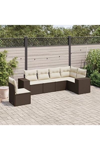 vidaxl Set canapele de gradina cu perne, 6 piese, maro, poliratan