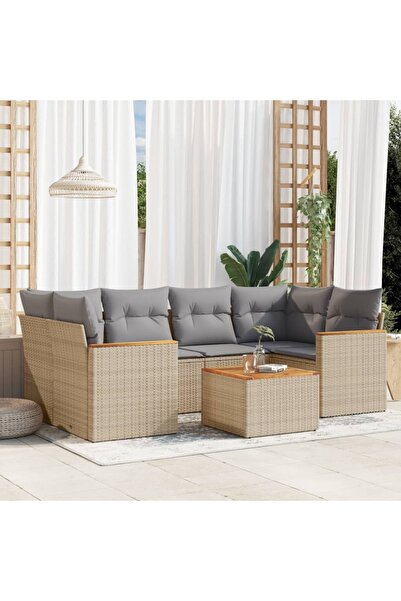 vidaxl Set canapele de gradina, 7 piese, cu perne, bej, poliratan