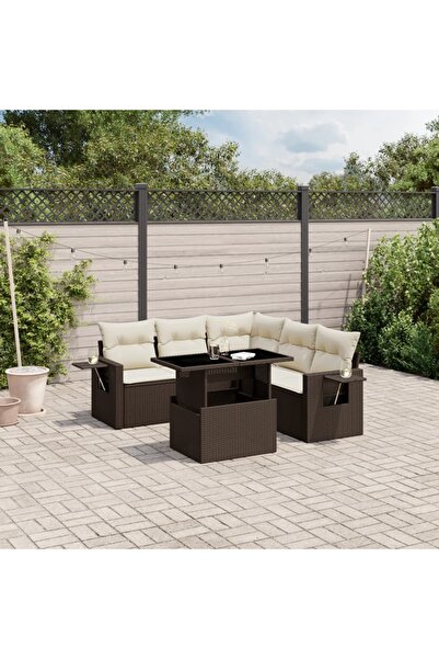vidaxl Set canapele de gradina cu perne, 6 piese, maro, poliratan