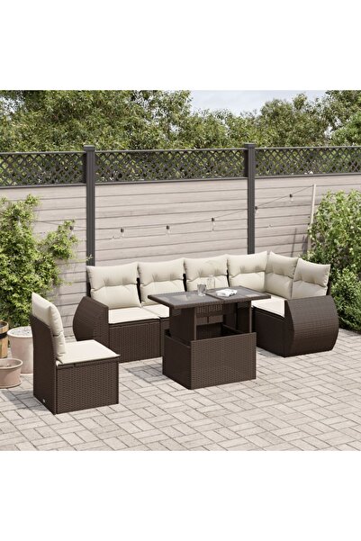 vidaxl Set canapele de gradina cu perne, 7 piese, maro, poliratan