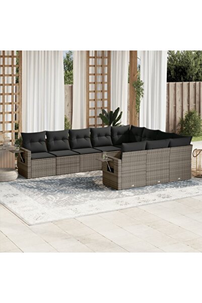 vidaxl Set mobilier de gradina cu perne, 10 piese, gri, poliratan