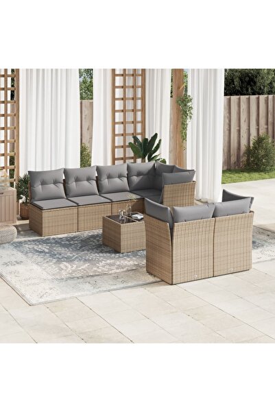 vidaxl Set canapele de gradina, 8 piese, cu perne, bej, poliratan
