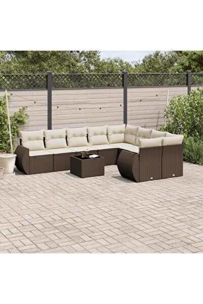 vidaxl Set canapele de gradina cu perne, 10 piese, maro, poliratan