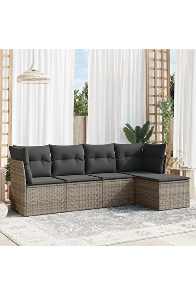 vidaxl Set canapea de gradina cu perne, 5 piese, gri, poliratan