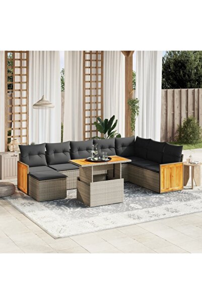 vidaxl Set canapele de gradina, 9 piese, cu perne, gri, poliratan