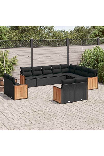 vidaxl Set canapele de gradina, 12 piese, cu perne, negru, poliratan