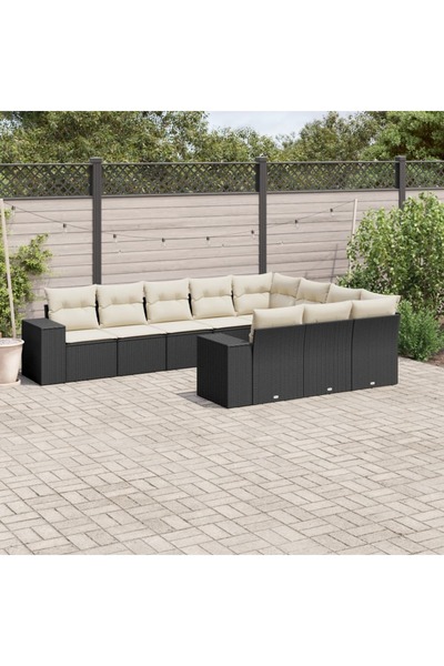 vidaxl Set canapele de gradina cu perne, 10 piese, negru, poliratan