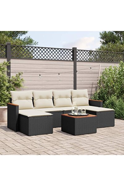 vidaxl Set canapele de gradina cu perne, 7 piese, negru, poliratan