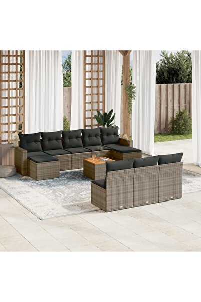 vidaxl Set canapele de gradina cu perne, 11 piese, gri, poliratan