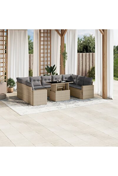 vidaxl Set canapele de gradina cu perne, 10 piese, bej, poliratan