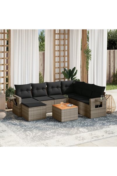 vidaxl Set canapele de gradina cu perne, 8 piese, gri, poliratan