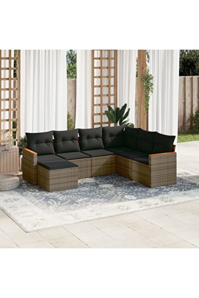 vidaxl Set canapele de gradina, 7 piese, cu perne, gri, poliratan