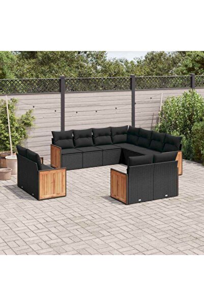vidaxl Set canapele de gradina cu perne, 11 piese, negru, poliratan