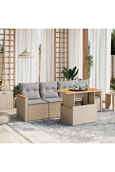 vidaxl Set canapele de gradina cu perne, 5 piese, bej, poliratan