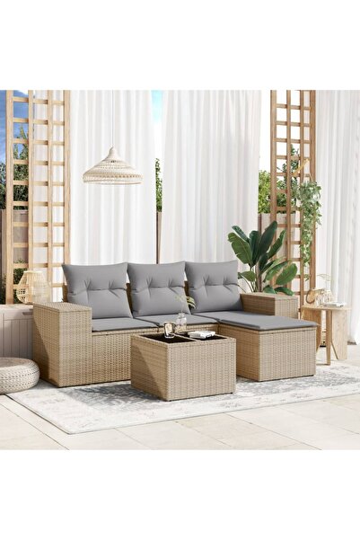 vidaxl Set canapele de gradina cu perne, 5 piese, bej, poliratan