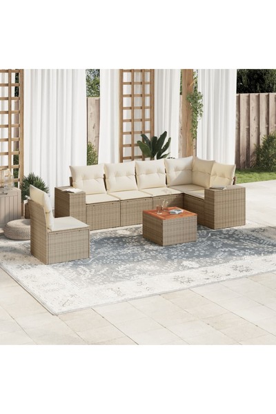 vidaxl Set canapele de gradina, 7 piese, cu perne, bej, poliratan