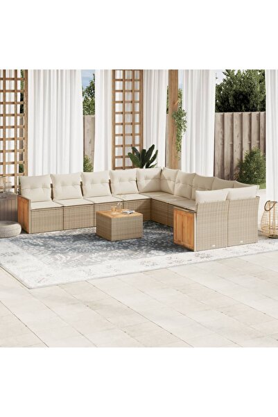 vidaxl Set canapele de gradina cu perne, 11 piese, bej, poliratan