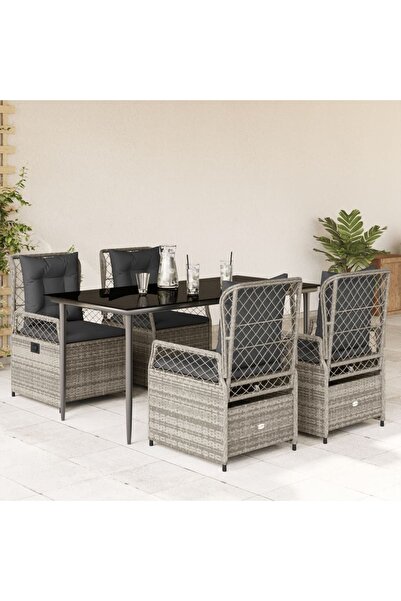 vidaxl Set mobilier de gradina cu perne, 5 piese, gri, poliratan