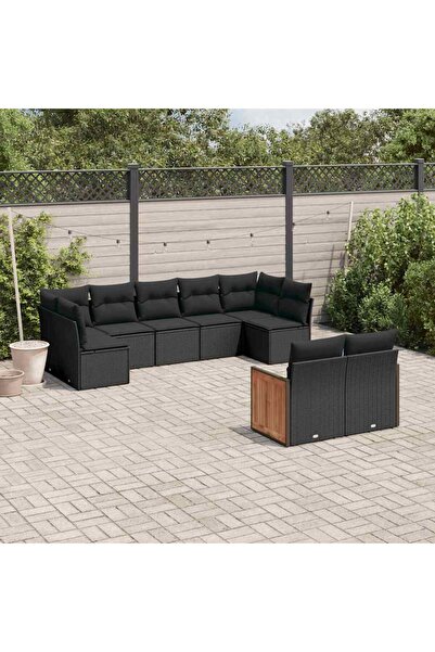 vidaxl Set mobilier de gradina cu perne, 9 piese, negru, poliratan
