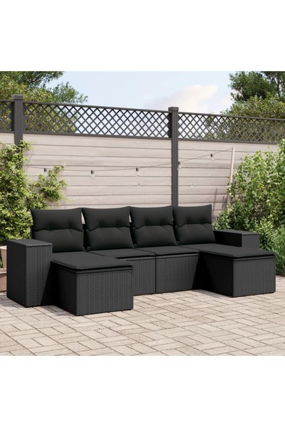 vidaxl Set mobilier de gradina cu perne, 6 piese, negru, poliratan