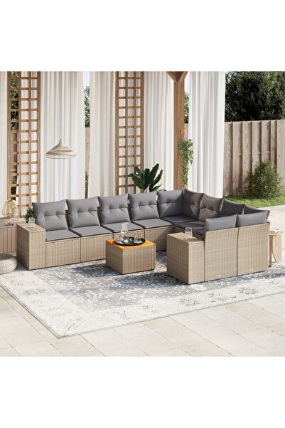 vidaxl Set canapele de gradina cu perne, 10 piese, bej, poliratan