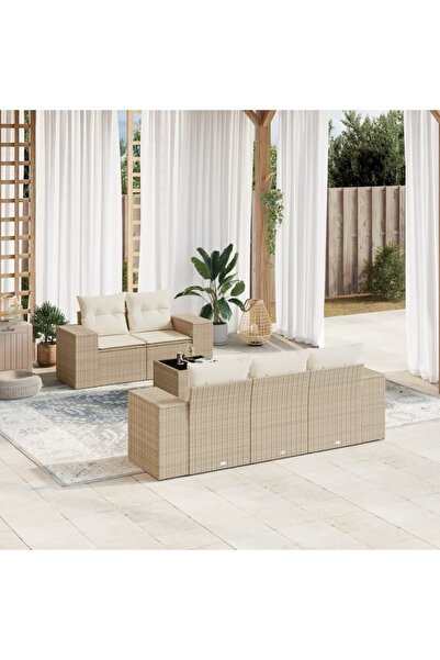 vidaxl Set canapele de gradina cu perne, 6 piese, bej, poliratan