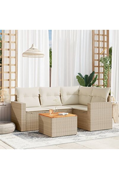 vidaxl Set canapele de gradina cu perne, 5 piese, bej, poliratan
