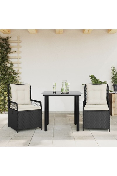 vidaxl Set mobilier de gradina cu perne, 3 piese, negru, poliratan