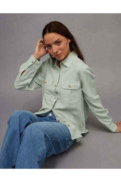 AMERICAN EAGLE AE Linen-Blend Button-Up Shirt