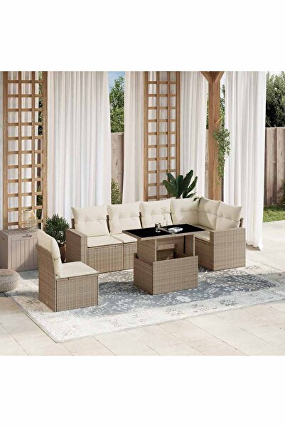 vidaxl Set canapele de gradina, 7 piese, cu perne, bej, poliratan