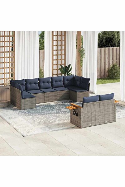 vidaxl Set canapele de gradina cu perne, 9 piese, gri, poliratan