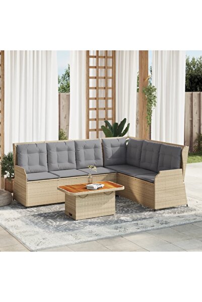 vidaxl Set mobilier de gradina cu perne, 5 piese, bej, poliratan