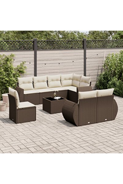vidaxl Set canapele de gradina cu perne, 9 piese, maro, poliratan