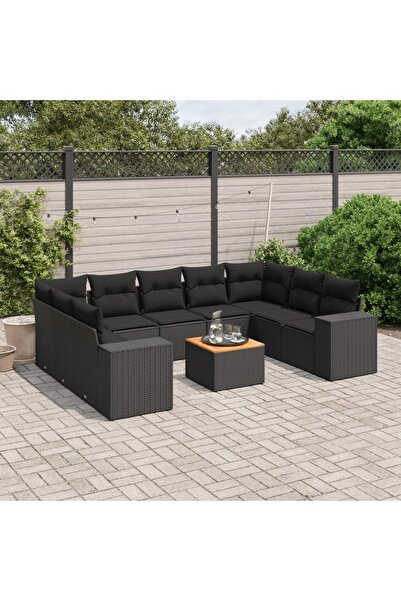 vidaxl Set canapele de gradina cu perne, 10 piese, negru, poliratan
