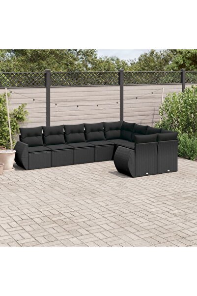 vidaxl Set mobilier de gradina cu perne, 9 piese, negru, poliratan
