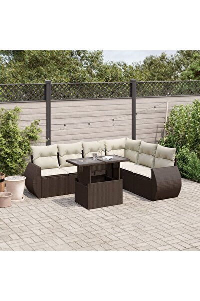 vidaxl Set canapele de gradina cu perne, 7 piese, maro, poliratan