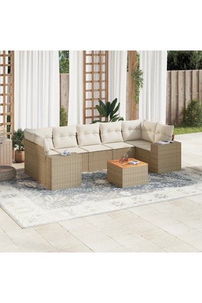 vidaxl Set canapele de gradina, 8 piese, cu perne, bej, poliratan