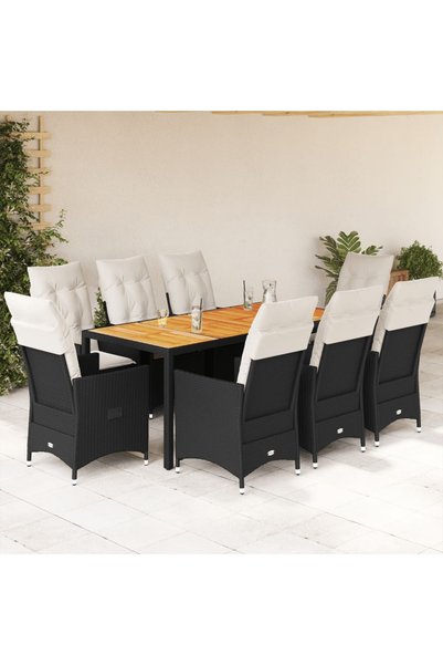 vidaxl Set mobilier de gradina cu perne, 9 piese, negru, poliratan