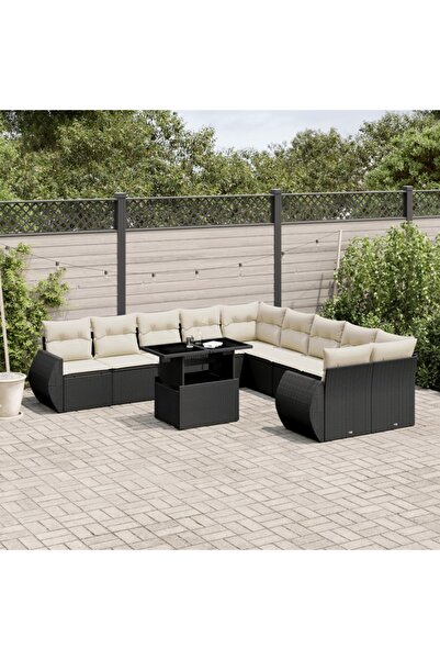 vidaxl Set canapele de gradina cu perne, 11 piese, negru, poliratan