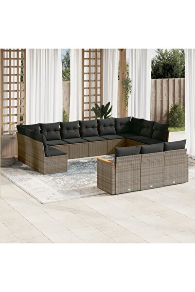 vidaxl Set mobilier de gradina cu perne, 13 piese, gri, poliratan