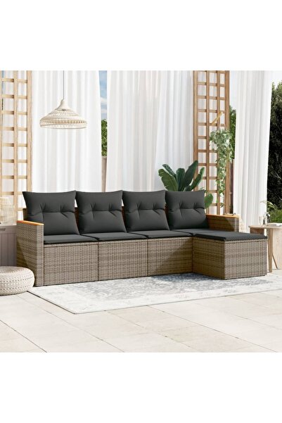 vidaxl Set canapea de gradina cu perne, 5 piese, gri, poliratan