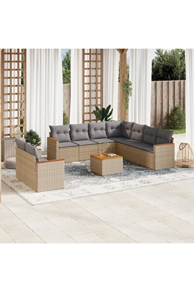 vidaxl Set canapele de gradina cu perne, 10 piese, bej, poliratan
