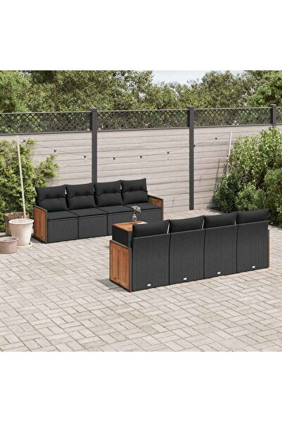 vidaxl Set mobilier de gradina cu perne, 9 piese, negru, poliratan